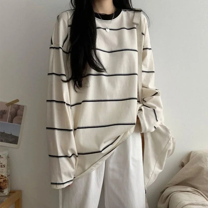 Striped Chic Streetwear Harajuku All-match Prevalent Long Sleeve Top-ABS2477GN