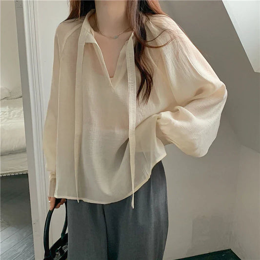 Fashion Chiffon Shirts Women Spring Summer Long Sleeve Blouses TopsABC16WT