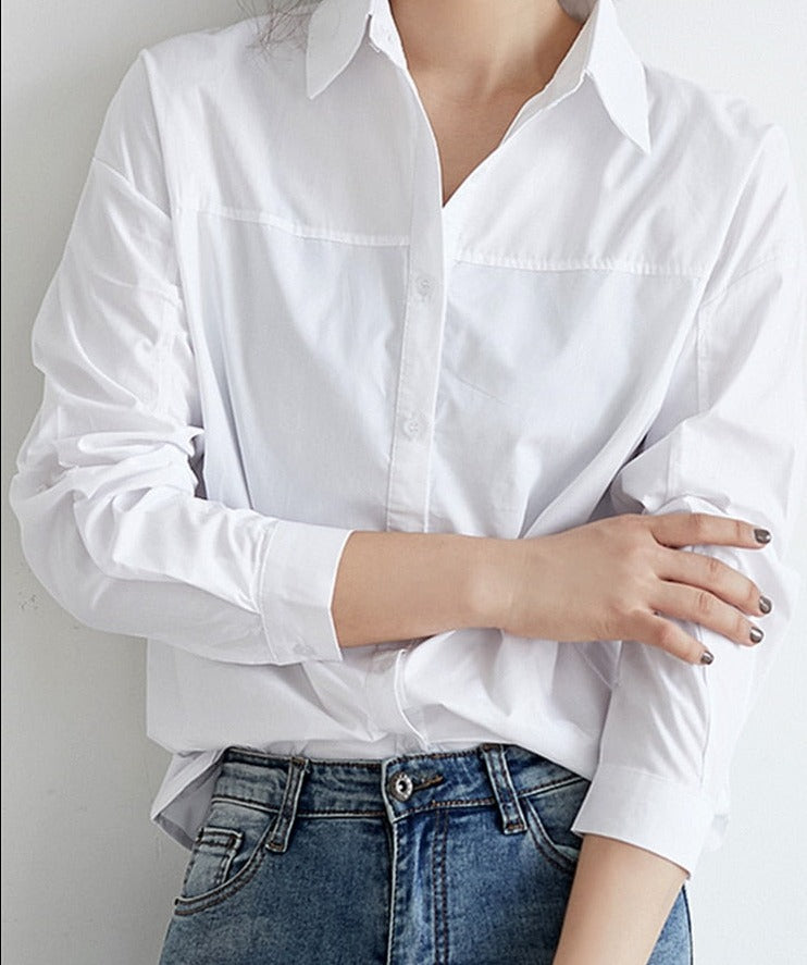 Cotton White Casual Women's Blouse  New Autumn Turn-Down Collar Female Blouse Tops-ABT21AP