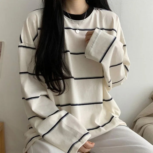 Striped Chic Streetwear Harajuku All-match Prevalent Long Sleeve Top-ABS2477GN