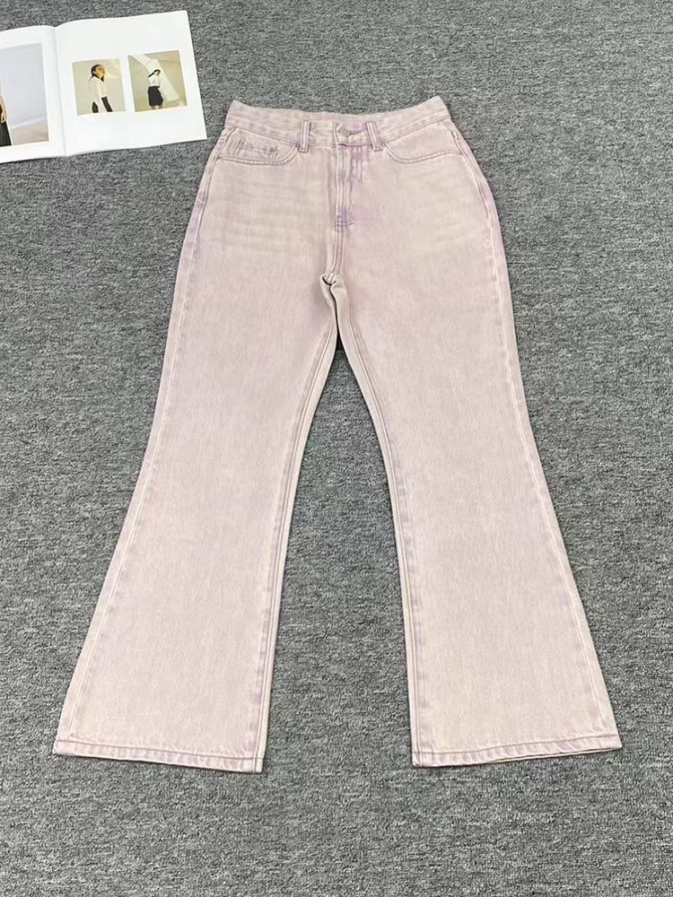 High-waisted Cotton Slim-fit Flared Washed Cropped Jeans-LB219