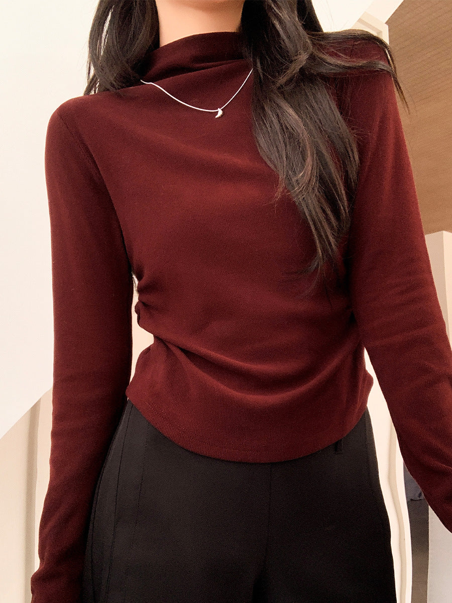 Red Plus Velvet Thick Long Sleeve T-shirt-ABS2509RD