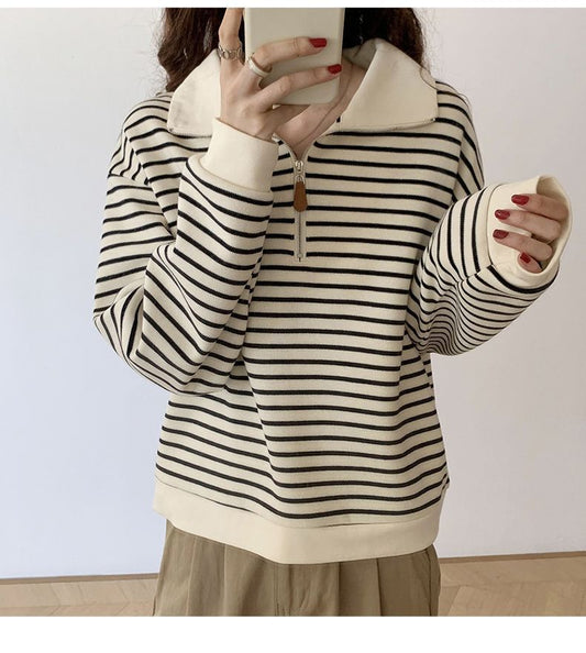 ABNW1166 Loose Striped Sweatshirt