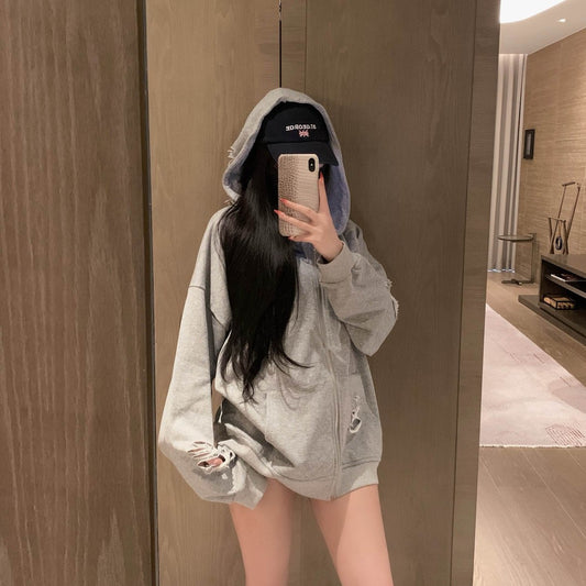 ABS2486GY Gray Loose Hoodie