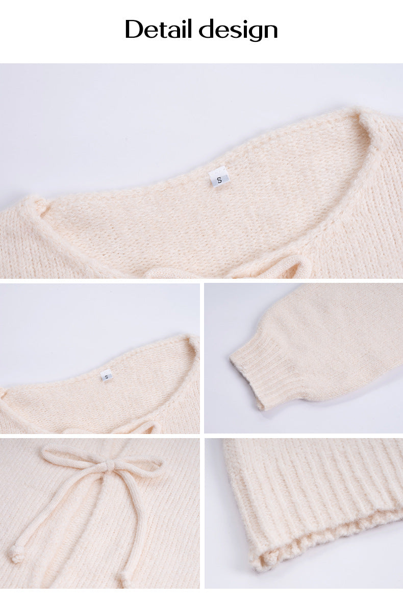 Casual Loose Cardigan Lace-up Solid Color Sweater