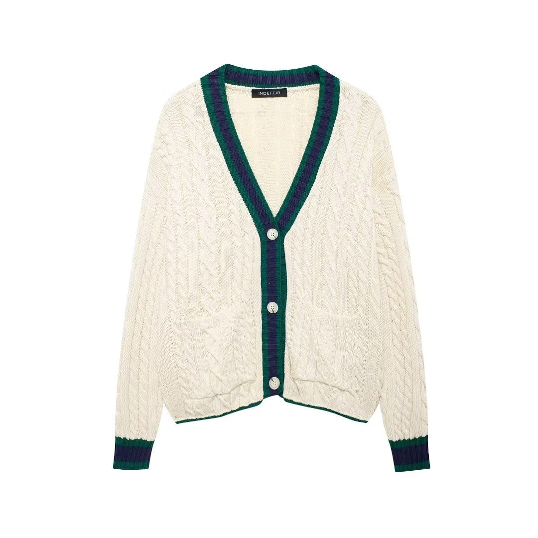Cable Cardigan V-neck Long Sleeve Knitted Jacket