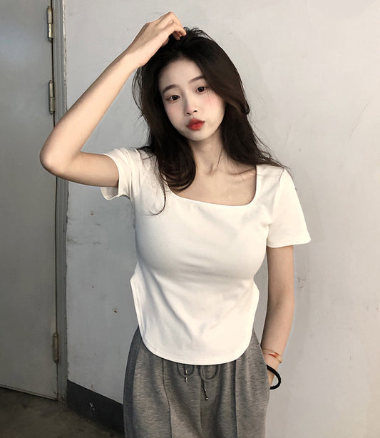 2025 Summer New Pure Large U-neck White Top-ABC29WT
