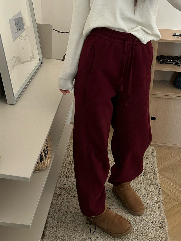 Thickened Fleece Wide Leg Pants Winter Casual Long Pants