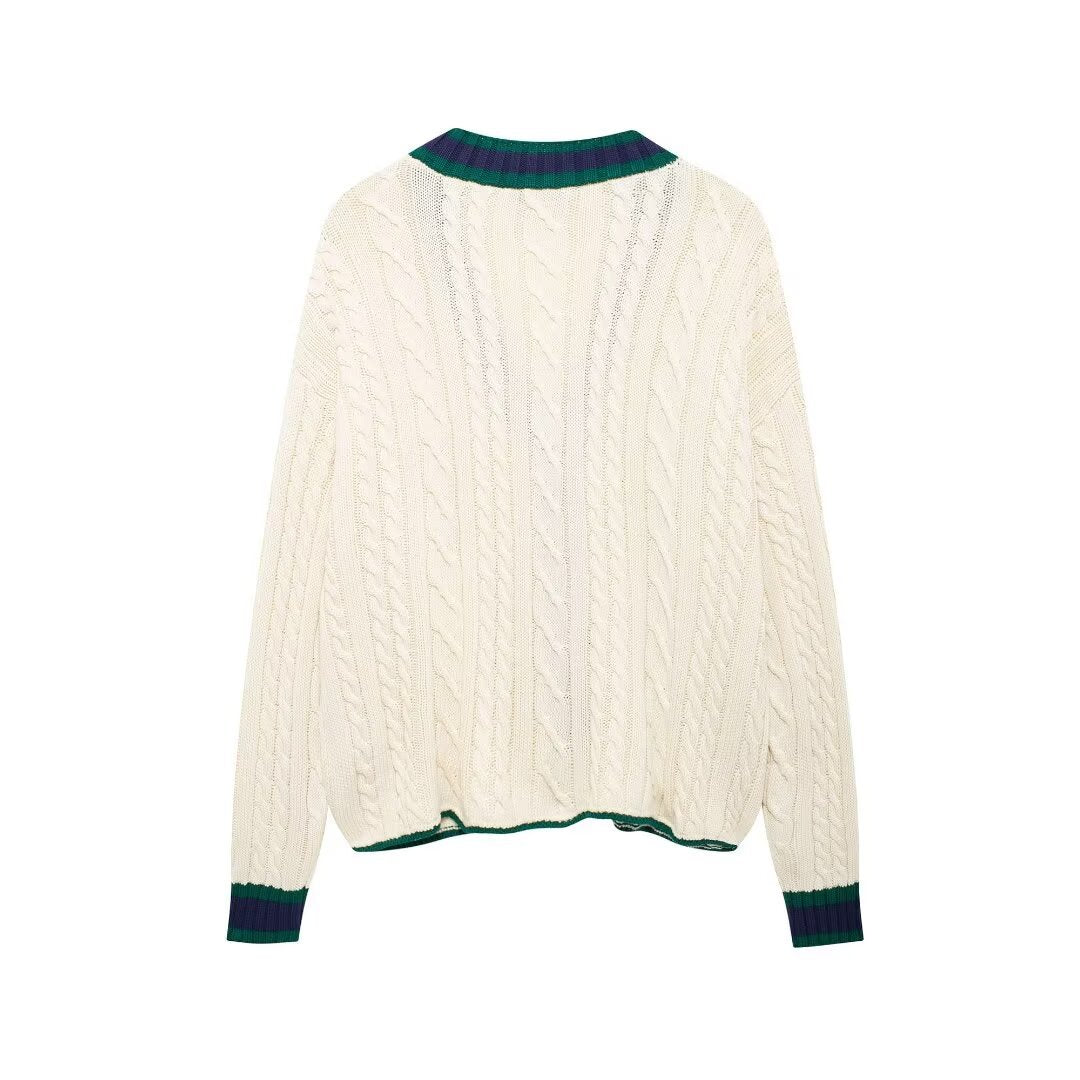 Cable Cardigan V-neck Long Sleeve Knitted Jacket