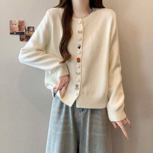 2025 Autumn New Beige White Sweater Top for Women-DH-ZV-181