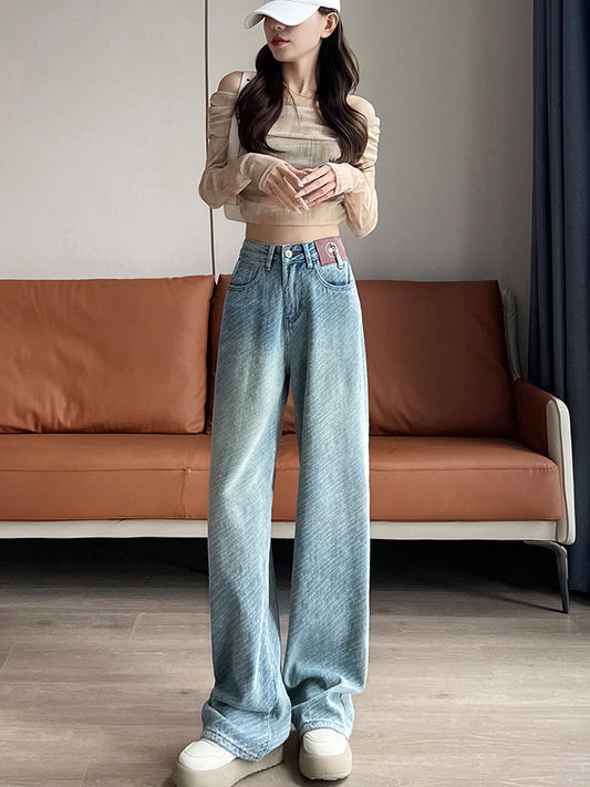 Women's Jacquard Wide-leg Jeans-ABP3003BL