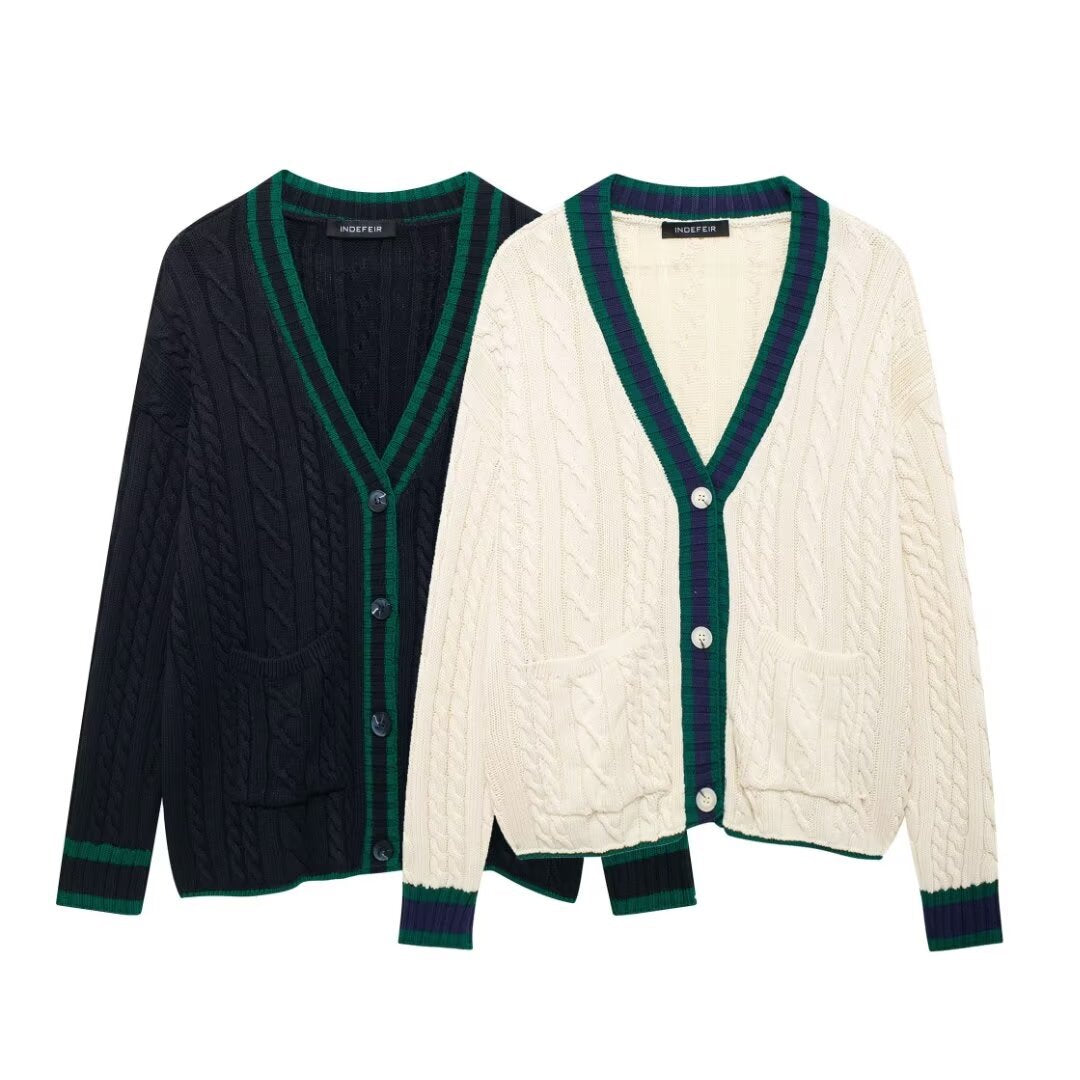 Cable Cardigan V-neck Long Sleeve Knitted Jacket