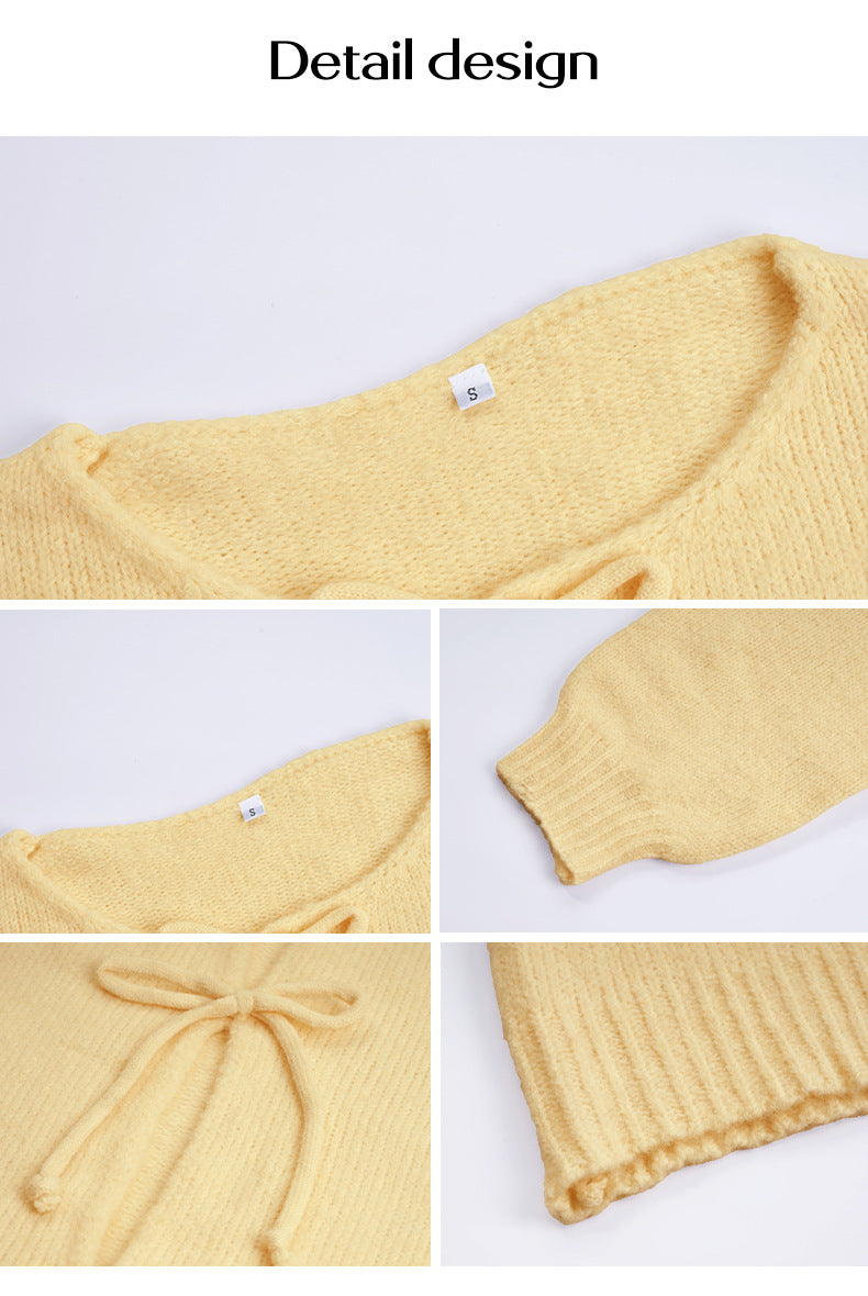 Casual Loose Cardigan Lace-up Solid Color Sweater