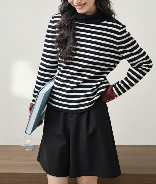Women's High Collar Striped Bottoming Shirt