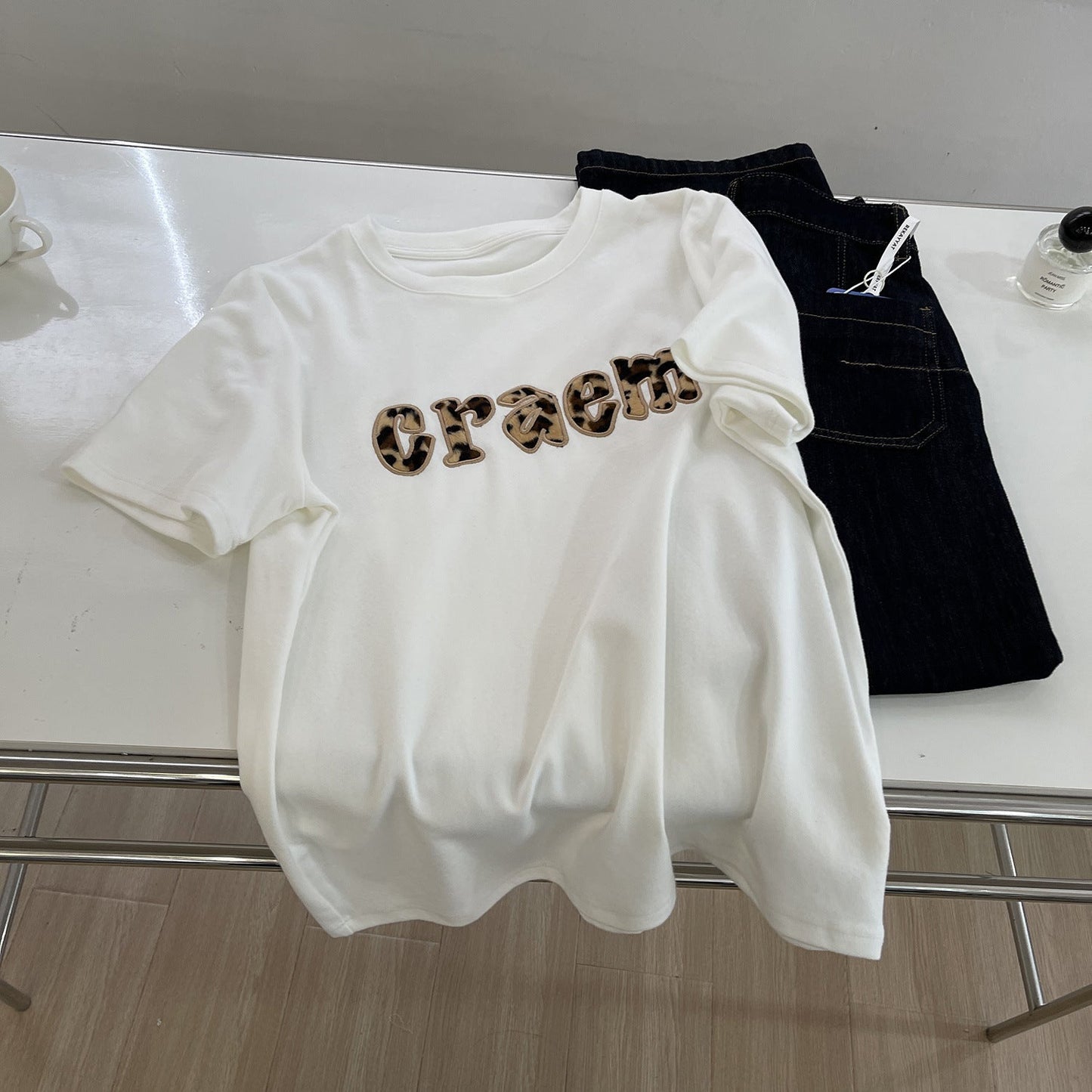 ABNW046 Leopard print letter T-shirt