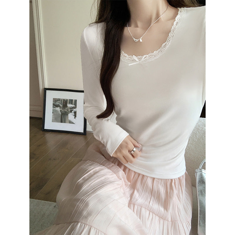 Lace Knitted Long-sleeved T-shirt