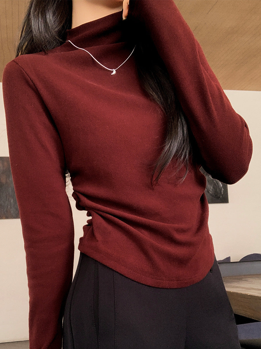 Red Plus Velvet Thick Long Sleeve T-shirt-ABS2509RD