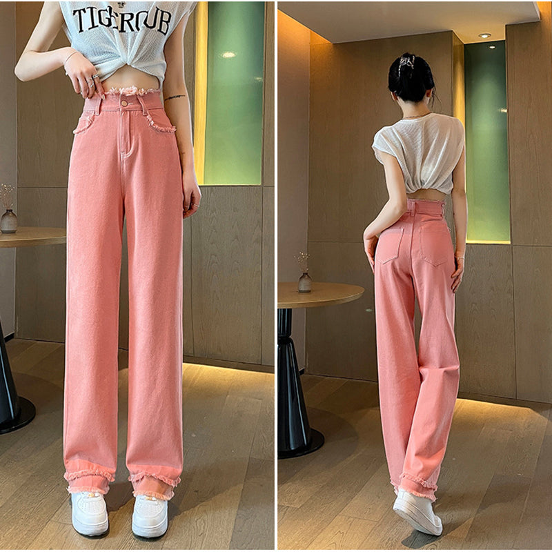 High Waist Light Color Loose Straight Wide Leg Pants-ABP3008BK